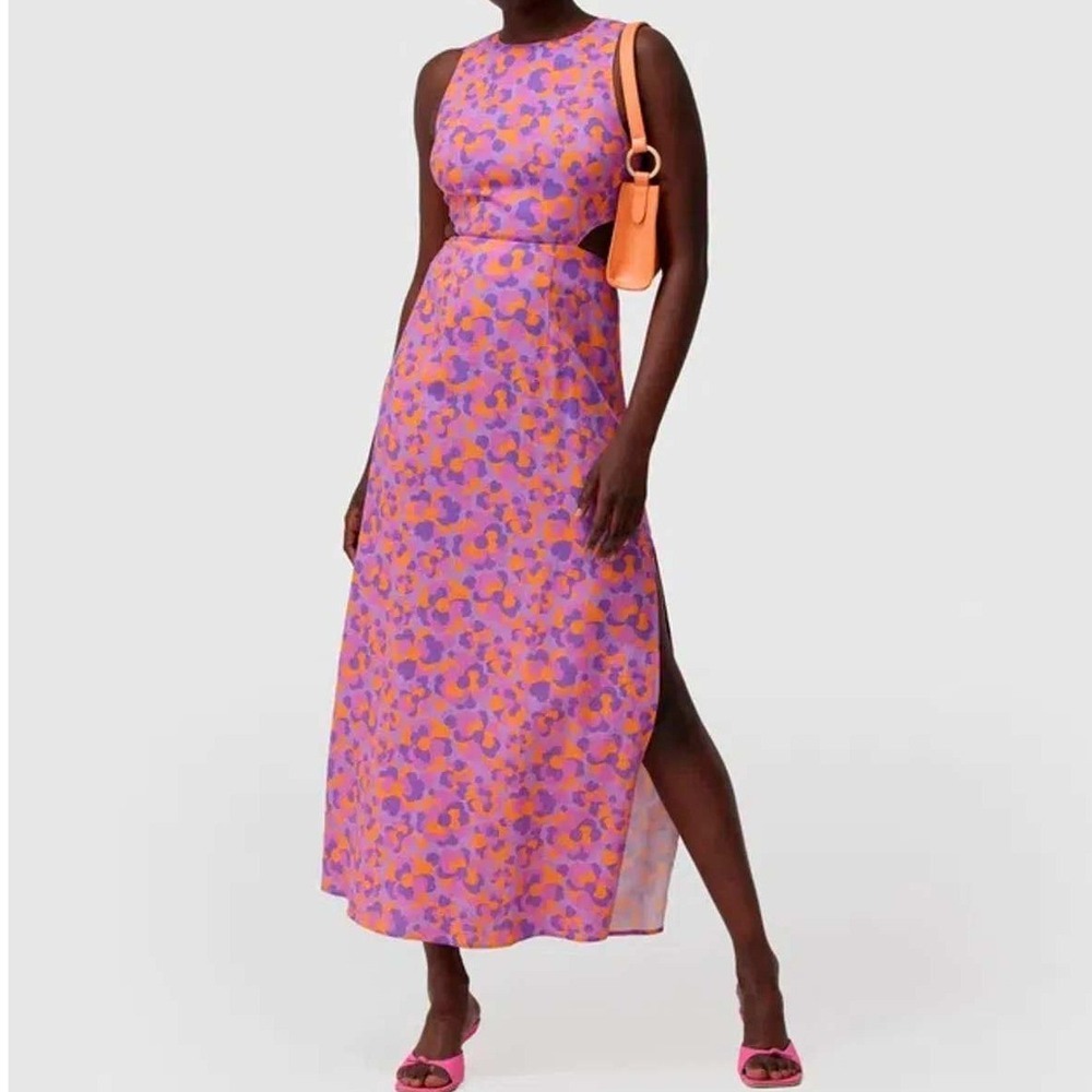 The Wolf Gang Audrey Cutout Maxi Dress‎ Purple Orange Abstract Print Resort